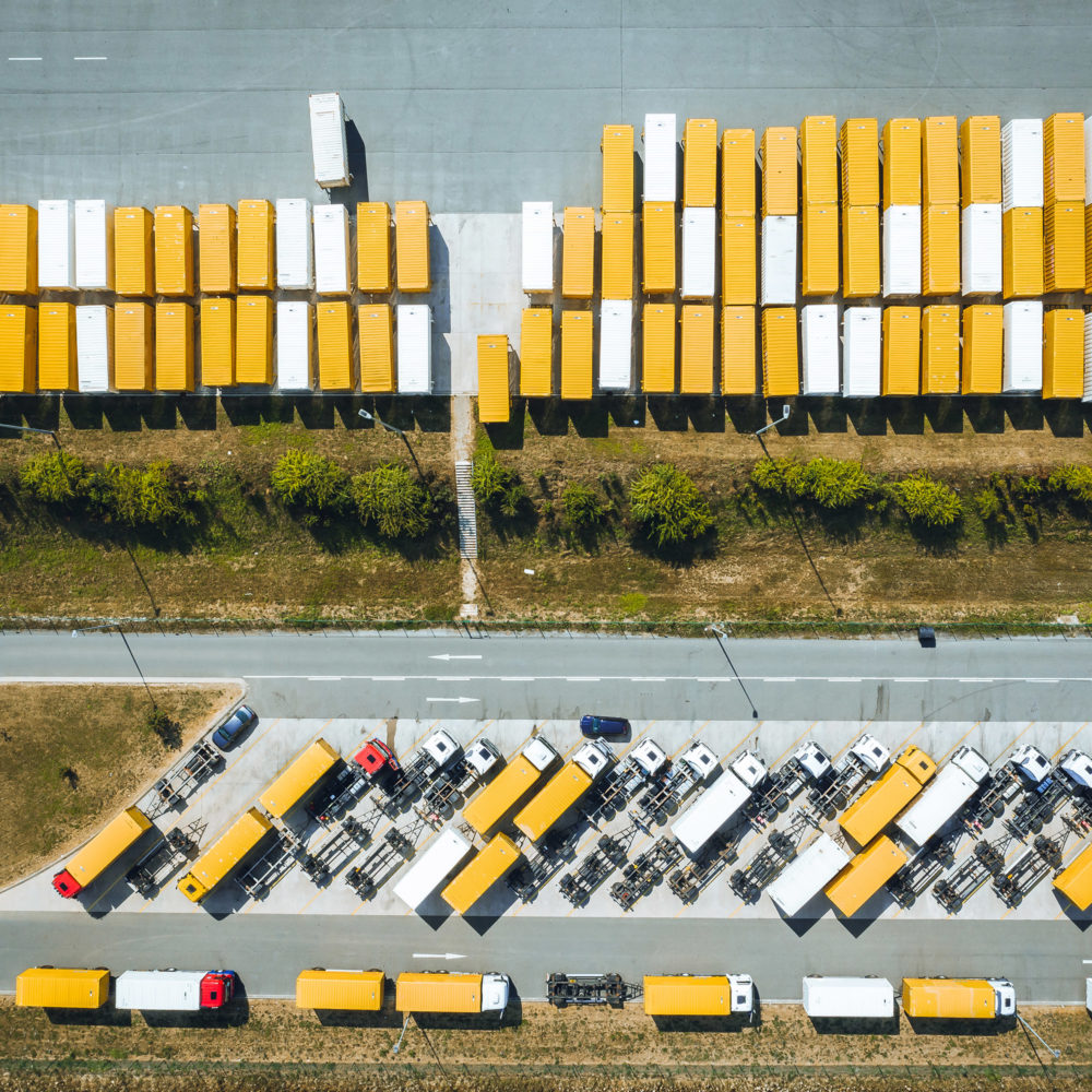 aerial view on freight container distribution center