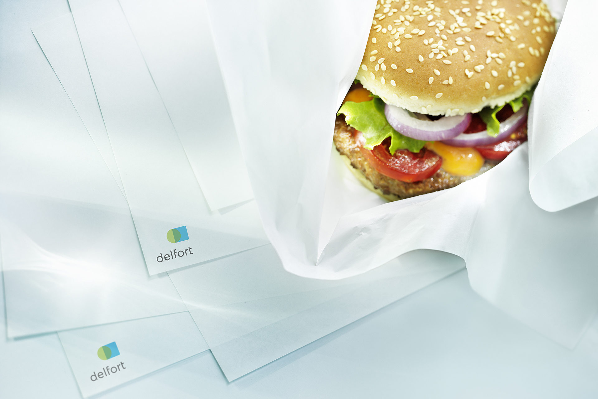 Burger wrapped in delfort food wrapping paper