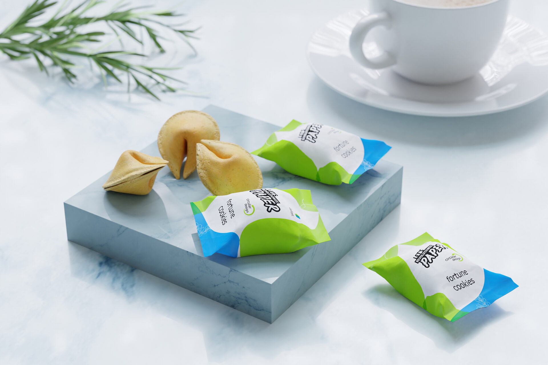 a tablet with fortune cookies. some of them are packed in paper by delfort