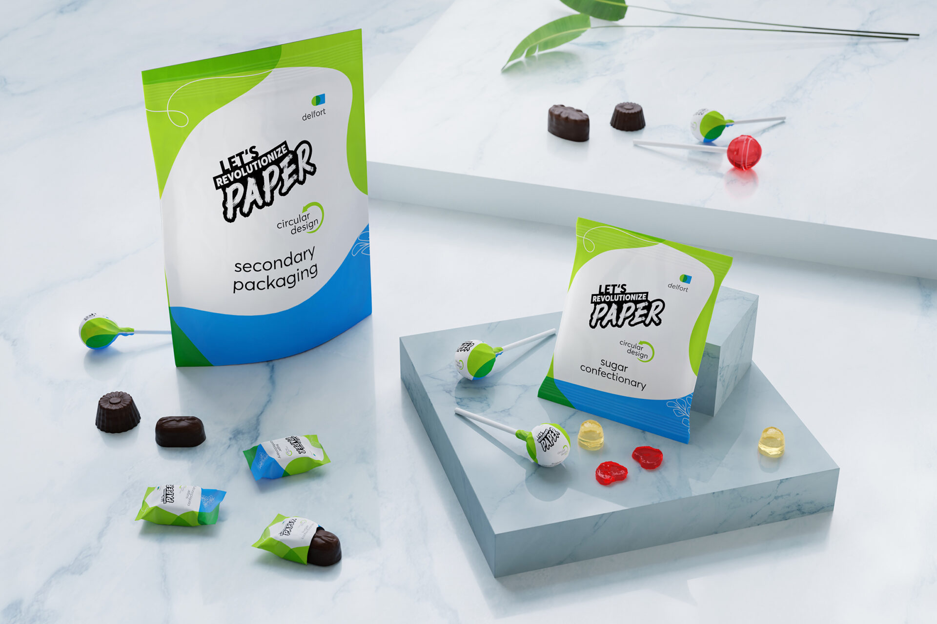 Chocolate and candies wrapped in delfort barrier paper