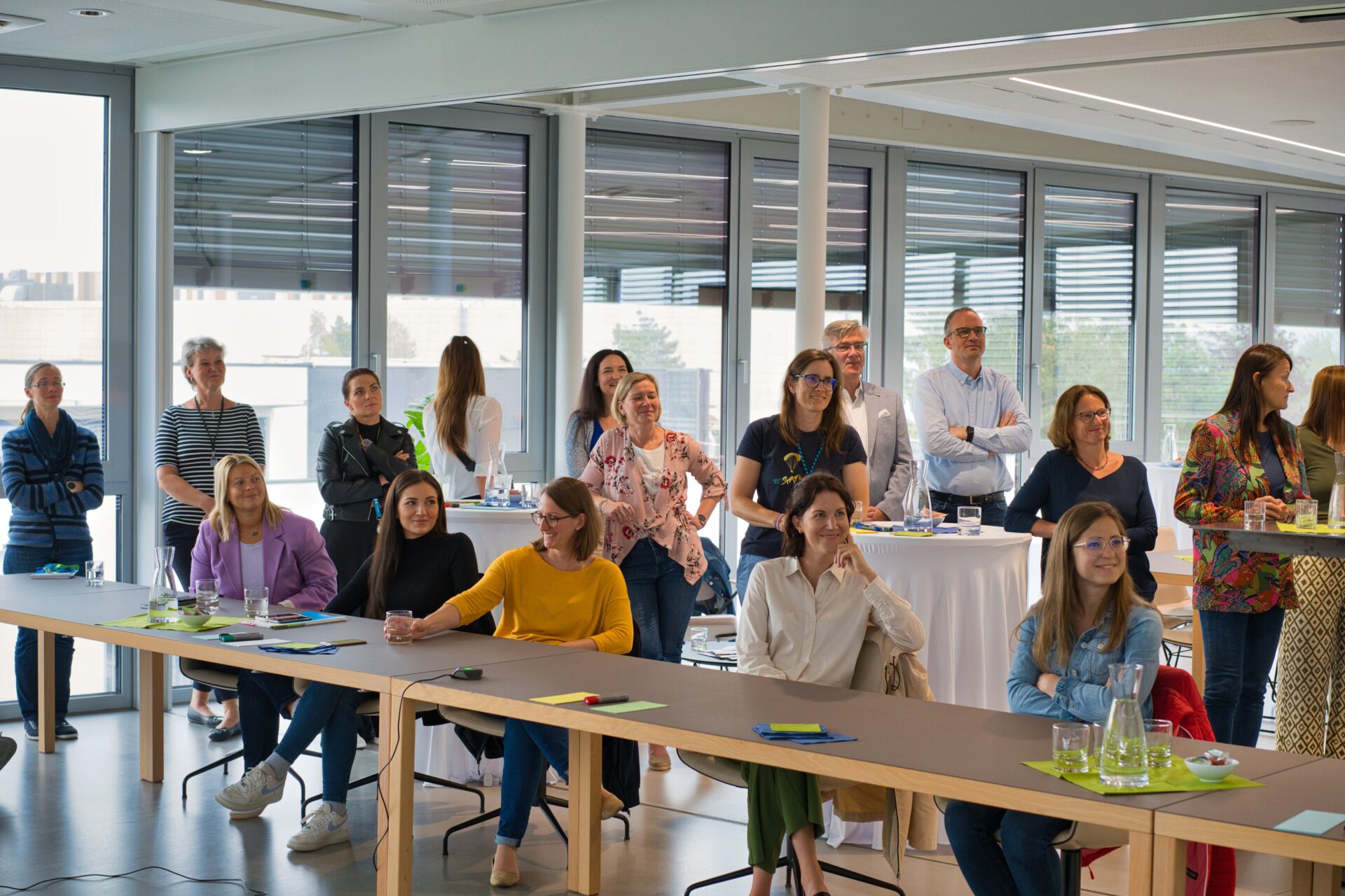 a group of people in workshops