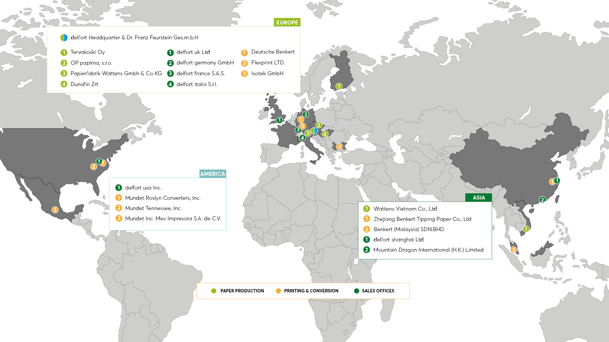 world map showing the delfort locations